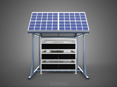 ENERGY POWER STATION SOLAR PANEL PV ARRAY RACK BATTERY BANK PACK 3D Model