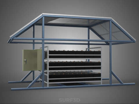 ENERGY POWER STATION SOLAR PANEL PV ARRAY RACK BATTERY BANK PACK 3D Model