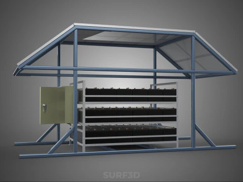 ENERGY POWER STATION SOLAR PANEL PV ARRAY RACK BATTERY BANK PACK 3D Model