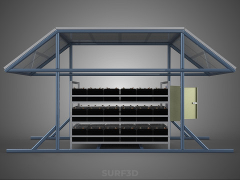 ENERGY POWER STATION SOLAR PANEL PV ARRAY RACK BATTERY BANK PACK 3D Model