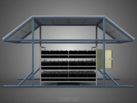 ENERGY POWER STATION SOLAR PANEL PV ARRAY RACK BATTERY BANK PACK 3D Model