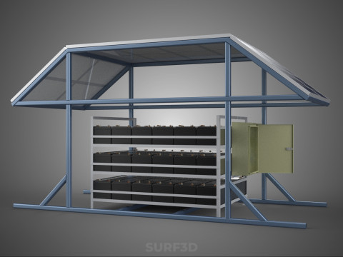 ENERGY POWER STATION SOLAR PANEL PV ARRAY RACK BATTERY BANK PACK 3D Model