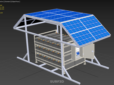 ENERGY POWER STATION SOLAR PANEL PV ARRAY RACK BATTERY BANK PACK 3D Model