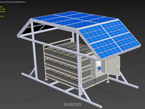 ENERGY POWER STATION SOLAR PANEL PV ARRAY RACK BATTERY BANK PACK 3D Model