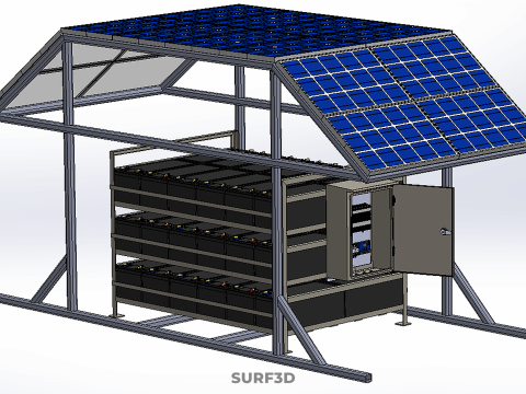 ENERGY POWER STATION SOLAR PANEL PV ARRAY RACK BATTERY BANK PACK 3D Model