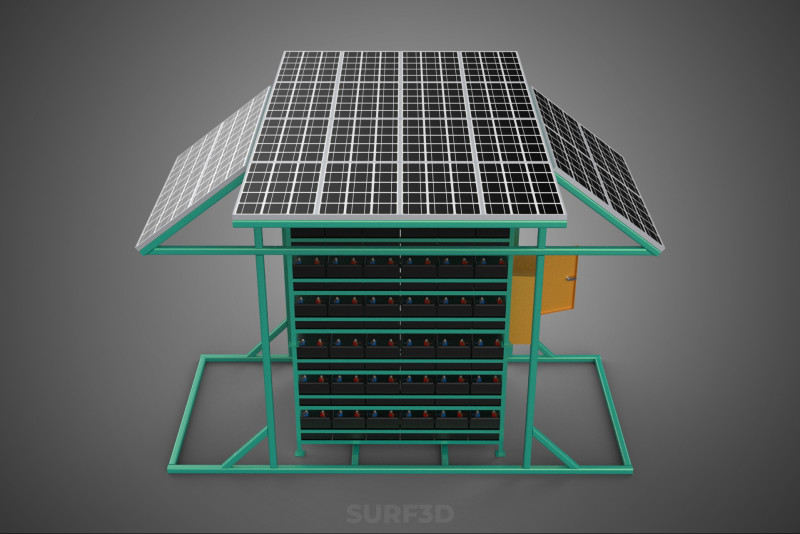 GENSET OFF GRID SOLAR PANEL POWER SYSTEM GENERATOR SET BATTERY Modelo 3D .c4d .max .obj .3ds .fbx .stl .blend