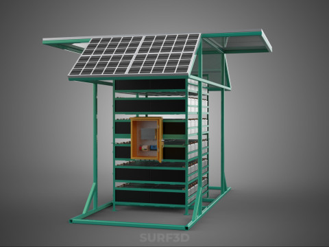 GENSET OFF GRID SOLAR PANEL POWER SYSTEM GENERATOR SET BATTERY 3D Model