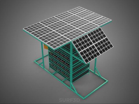 GENSET OFF GRID SOLAR PANEL POWER SYSTEM GENERATOR SET BATTERY 3D Model