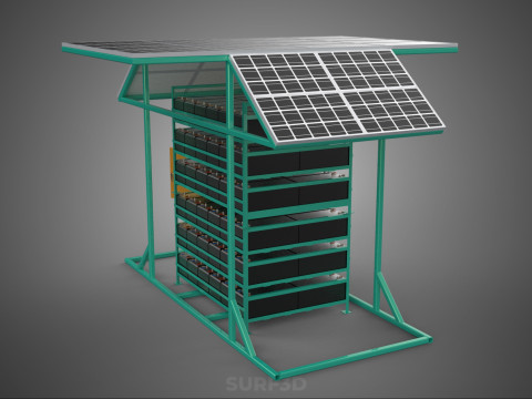 GENSET OFF GRID SOLAR PANEL POWER SYSTEM GENERATOR SET BATTERY 3D Model