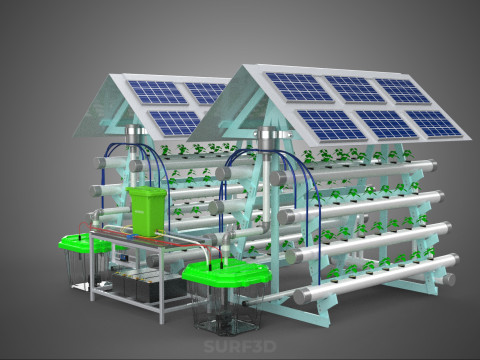 IOT SMART HYDROPONIC SOLAR PANEL POWER FARM PLANT WATER NUTRIENT 3D Model