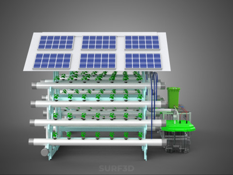 IOT SMART HYDROPONIC SOLAR PANEL POWER FARM PLANT WATER NUTRIENT 3D Model