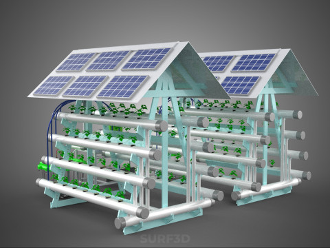 IOT SMART HYDROPONIC SOLAR PANEL POWER FARM PLANT WATER NUTRIENT 3D Model