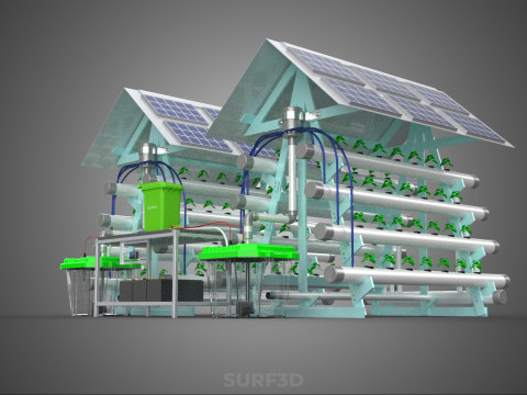 IOT SMART HYDROPONIC SOLAR PANEL POWER FARM PLANT WATER NUTRIENT 3D Model
