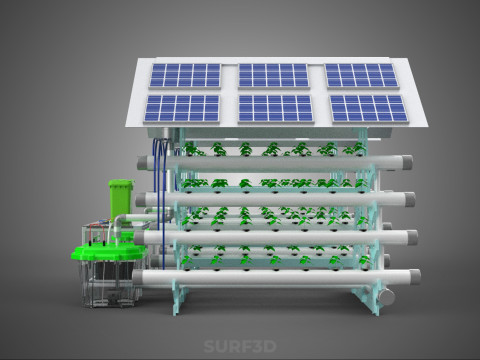 IOT SMART HYDROPONIC SOLAR PANEL POWER FARM PLANT WATER NUTRIENT 3D Model