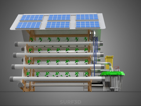 HYDROPONIC IOT SMART SOLAR ENERGY PV FARM PLANT WATER NUTRIENT Model 3D