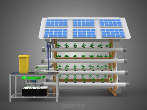 HYDROPONIC IOT SMART SOLAR ENERGY PV FARM PLANT WATER NUTRIENT 3D Model