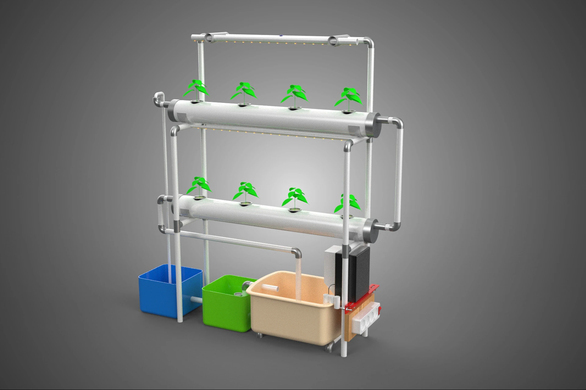 AUTO CONTROL MONITOR NUTRIENT HYDROPONIC PLANT LED GROW LIGHT UV 3D Model .c4d .max .obj .3ds .fbx .stl .blend 