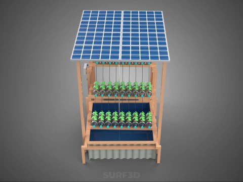 IOT HYDROPONIC PLANT PLASTIC BOTTLE CONTAINER SOLAR PANEL POWER 3D Model