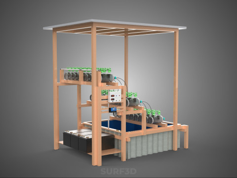 IOT HYDROPONIC PLANT PLASTIC BOTTLE CONTAINER SOLAR PANEL POWER 3Dモデル