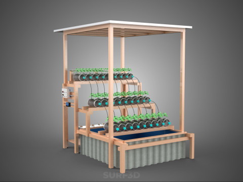 IOT HYDROPONIC PLANT PLASTIC BOTTLE CONTAINER SOLAR PANEL POWER 3Dモデル