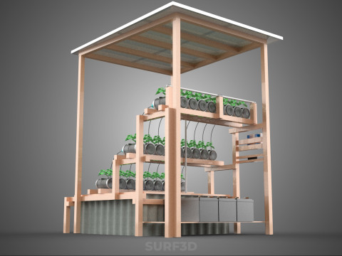 IOT HYDROPONIC PLANT PLASTIC BOTTLE CONTAINER SOLAR PANEL POWER 3Dモデル
