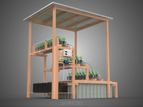 IOT HYDROPONIC PLANT PLASTIC BOTTLE CONTAINER SOLAR PANEL POWER 3Dモデル