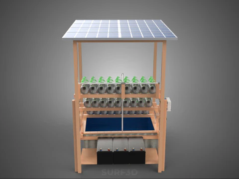 IOT HYDROPONIC PLANT PLASTIC BOTTLE CONTAINER SOLAR PANEL POWER 3D Model