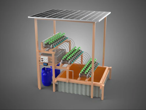 SOLAR PANEL POWERED IOT HYDROPONIC PLANT BOTTLE CONTAINER POND 3D Model