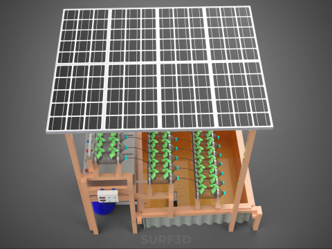 SOLAR PANEL POWERED IOT HYDROPONIC PLANT BOTTLE CONTAINER POND 3D Model