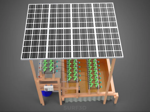 SOLAR PANEL POWERED IOT HYDROPONIC PLANT BOTTLE CONTAINER POND 3D Model