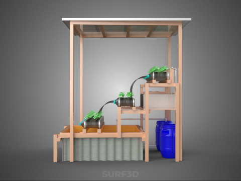 SOLAR PANEL POWERED IOT HYDROPONIC PLANT BOTTLE CONTAINER POND 3D Model