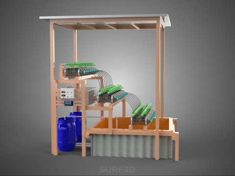 SOLAR PANEL POWERED IOT HYDROPONIC PLANT BOTTLE CONTAINER POND 3D Model