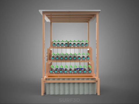 SOLAR PANEL POWERED IOT HYDROPONIC PLANT BOTTLE CONTAINER POND 3D Model