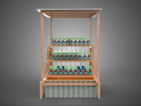 SOLAR PANEL POWERED IOT HYDROPONIC PLANT BOTTLE CONTAINER POND 3D Model