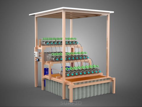 SOLAR PANEL POWERED IOT HYDROPONIC PLANT BOTTLE CONTAINER POND 3D Model