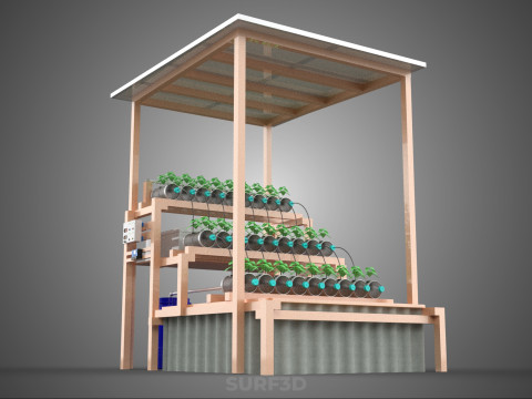 SOLAR PANEL POWERED IOT HYDROPONIC PLANT BOTTLE CONTAINER POND 3D Model