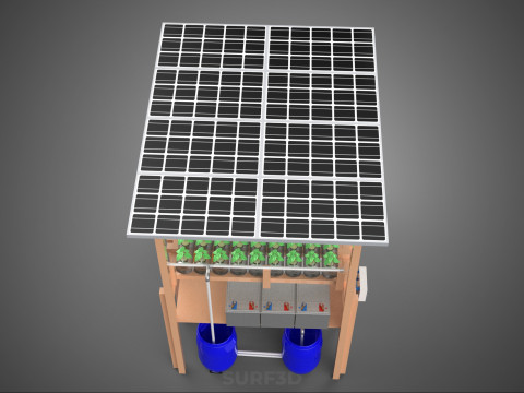 SOLAR PANEL POWERED IOT HYDROPONIC PLANT BOTTLE CONTAINER POND 3D Model