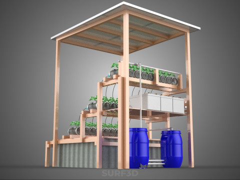SOLAR PANEL POWERED IOT HYDROPONIC PLANT BOTTLE CONTAINER POND 3D Model