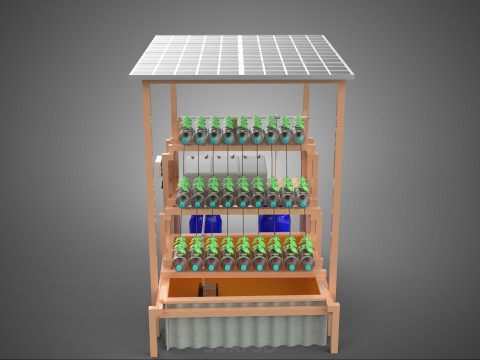 SOLAR PANEL POWERED IOT HYDROPONIC PLANT BOTTLE CONTAINER POND 3D Model