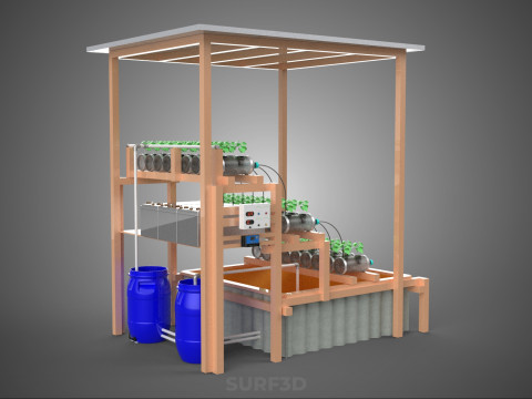 SOLAR PANEL POWERED IOT HYDROPONIC PLANT BOTTLE CONTAINER POND 3D Model