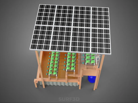 SOLAR PANEL POWERED IOT HYDROPONIC PLANT BOTTLE CONTAINER POND 3D Model