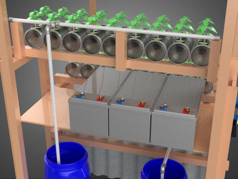 SOLAR PANEL POWERED IOT HYDROPONIC PLANT BOTTLE CONTAINER POND 3D Model