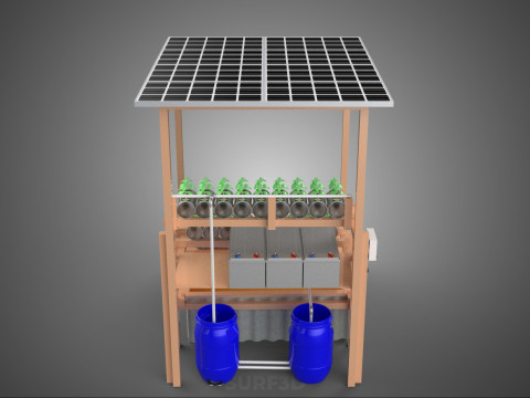 SOLAR PANEL POWERED IOT HYDROPONIC PLANT BOTTLE CONTAINER POND 3D Model