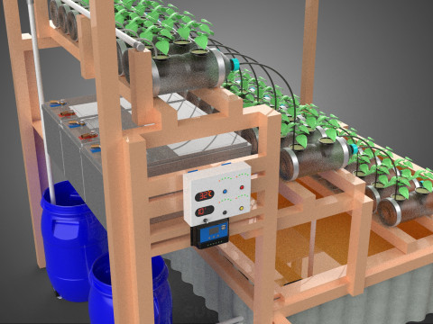 SOLAR PANEL POWERED IOT HYDROPONIC PLANT BOTTLE CONTAINER POND 3D Model