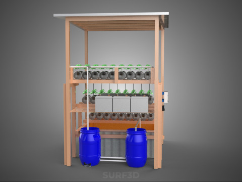 SOLAR PANEL POWERED IOT HYDROPONIC PLANT BOTTLE CONTAINER POND 3D Model