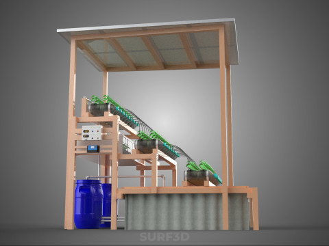 SOLAR PANEL POWERED IOT HYDROPONIC PLANT BOTTLE CONTAINER POND 3D Model