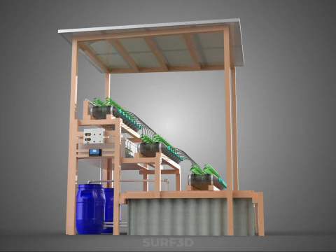 SOLAR PANEL POWERED IOT HYDROPONIC PLANT BOTTLE CONTAINER POND 3D Model