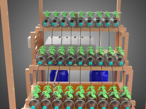 SOLAR PANEL POWERED IOT HYDROPONIC PLANT BOTTLE CONTAINER POND 3D Model