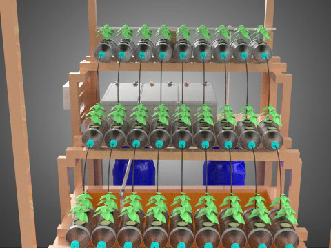 SOLAR PANEL POWERED IOT HYDROPONIC PLANT BOTTLE CONTAINER POND 3D Model