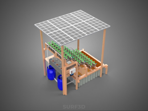 SOLAR PANEL POWERED IOT HYDROPONIC PLANT BOTTLE CONTAINER POND 3D Model